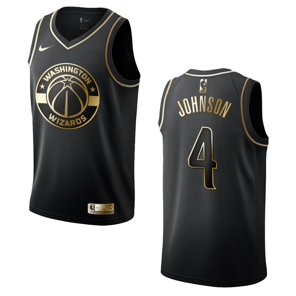 Men’s Washington Wizards #4 Wesley Johnson Golden Edition Jersey – Black