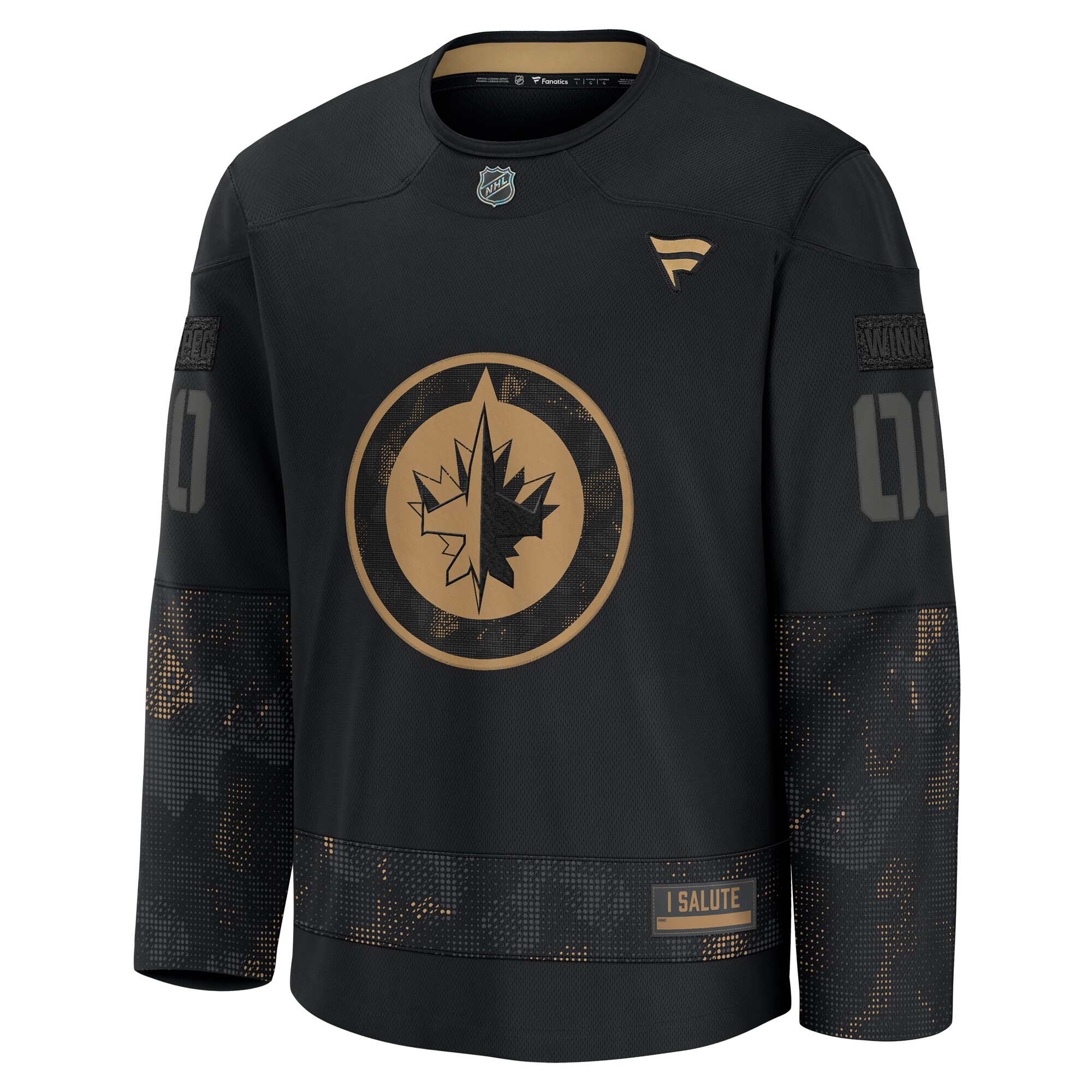 Alternative view of Men's Winnipeg Jets Black 2024 Military Appreciation Custom Practice Jersey - JS693 