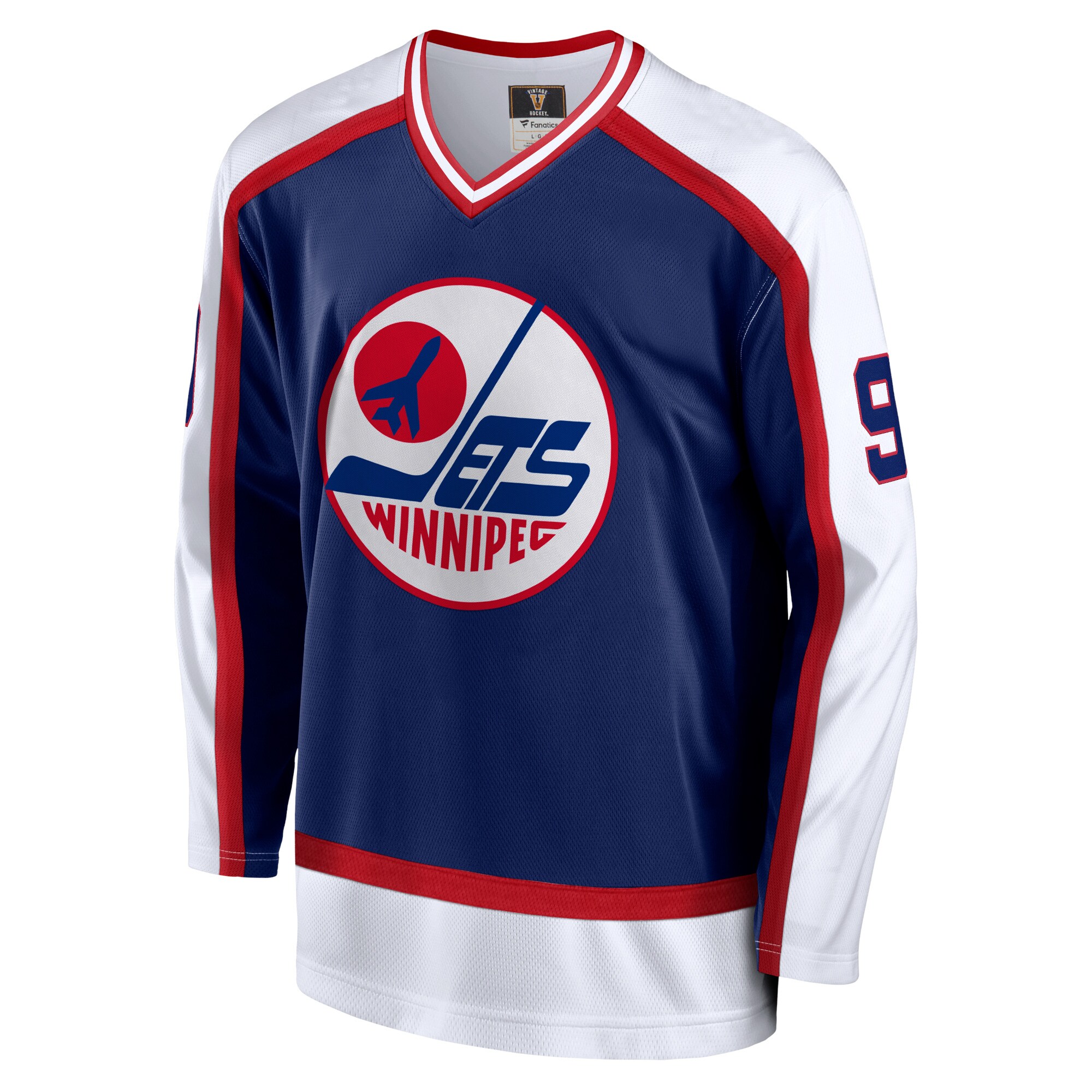 Alternative view of Men's Winnipeg Jets Bobby Hull Navy Breakaway Retired Player Jersey - JS893 