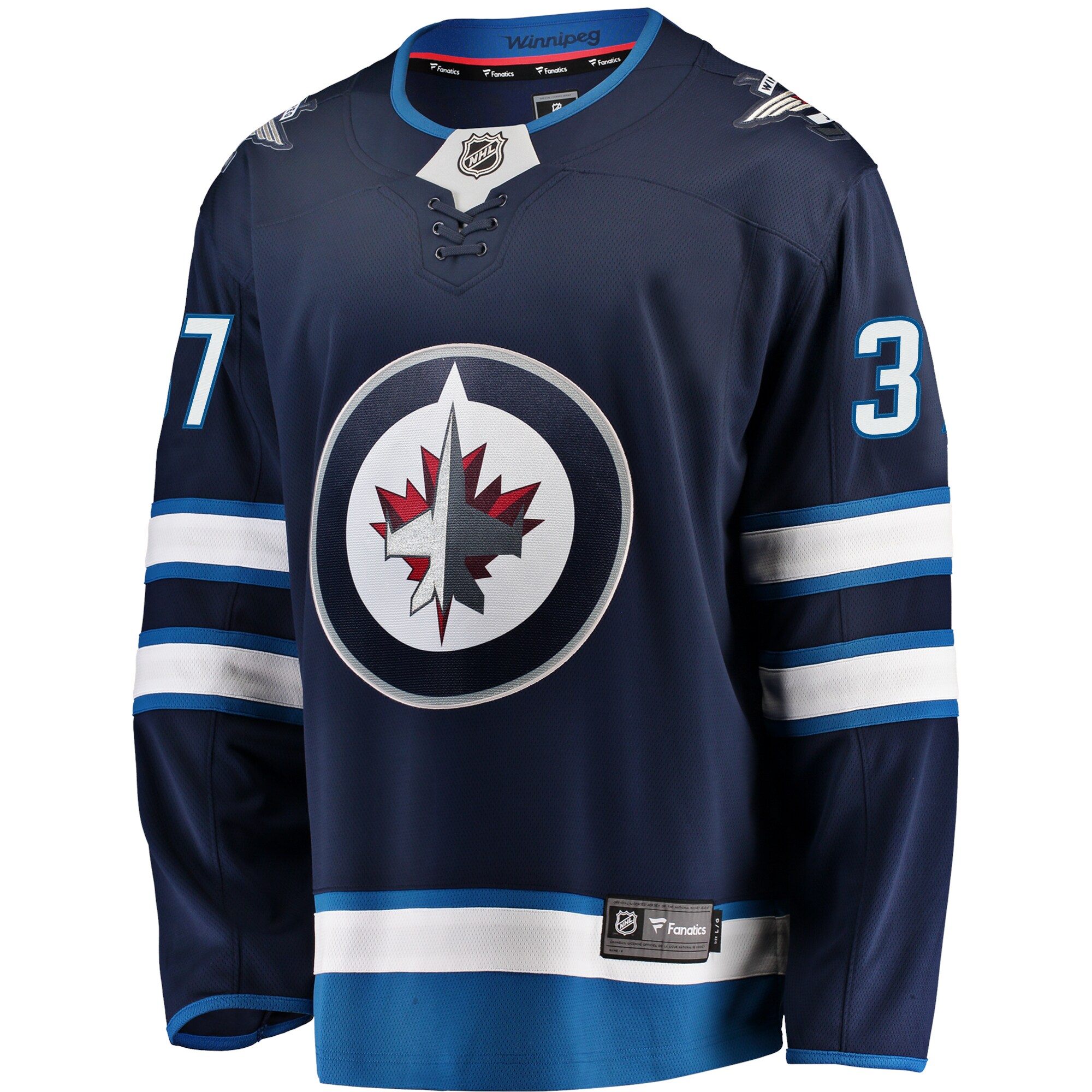 Alternative view of Men's Winnipeg Jets Connor Hellebuyck Navy Breakaway Jersey - JS128 
