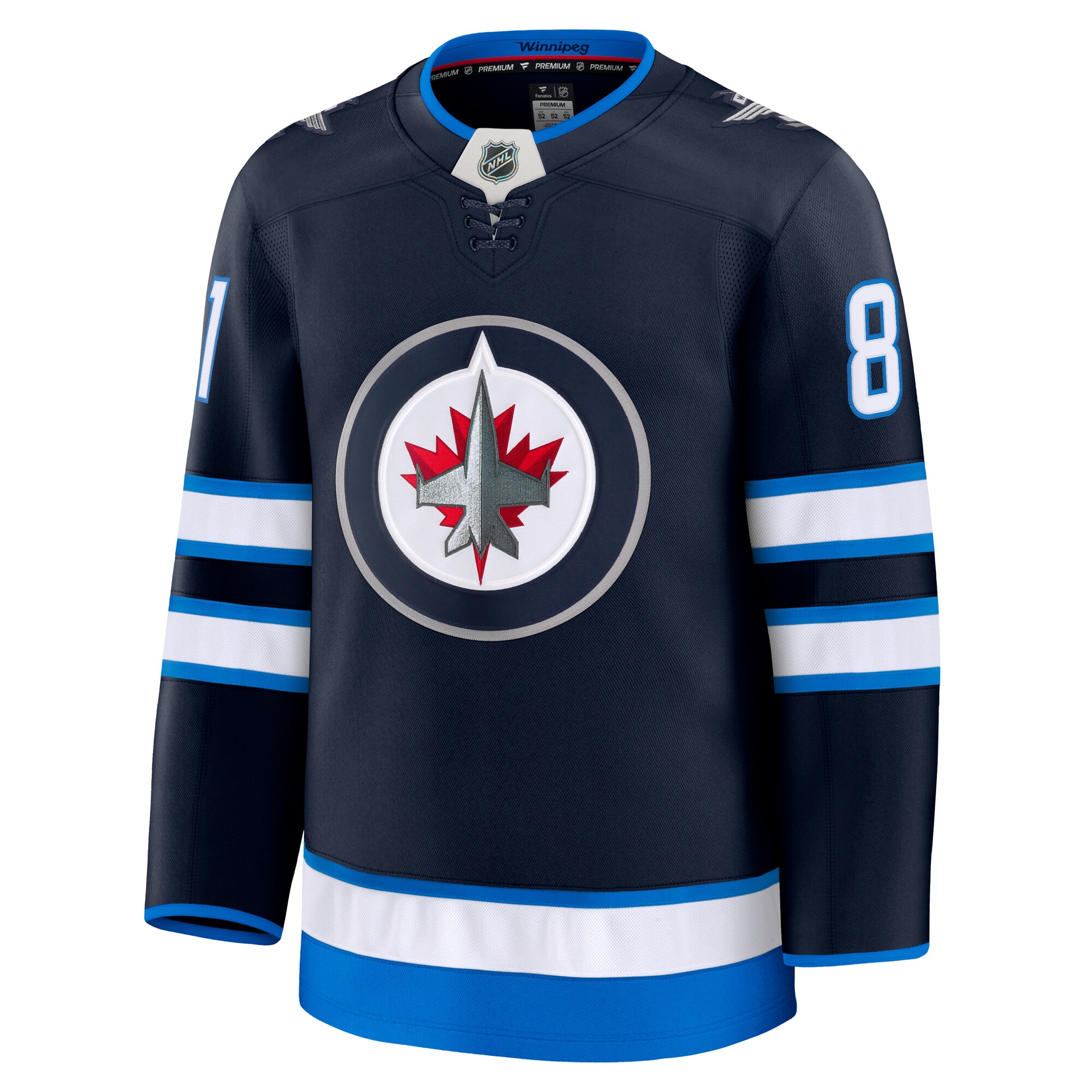 Alternative view of Men's Winnipeg Jets Kyle Connor Navy Home Premium Jersey - JS946 