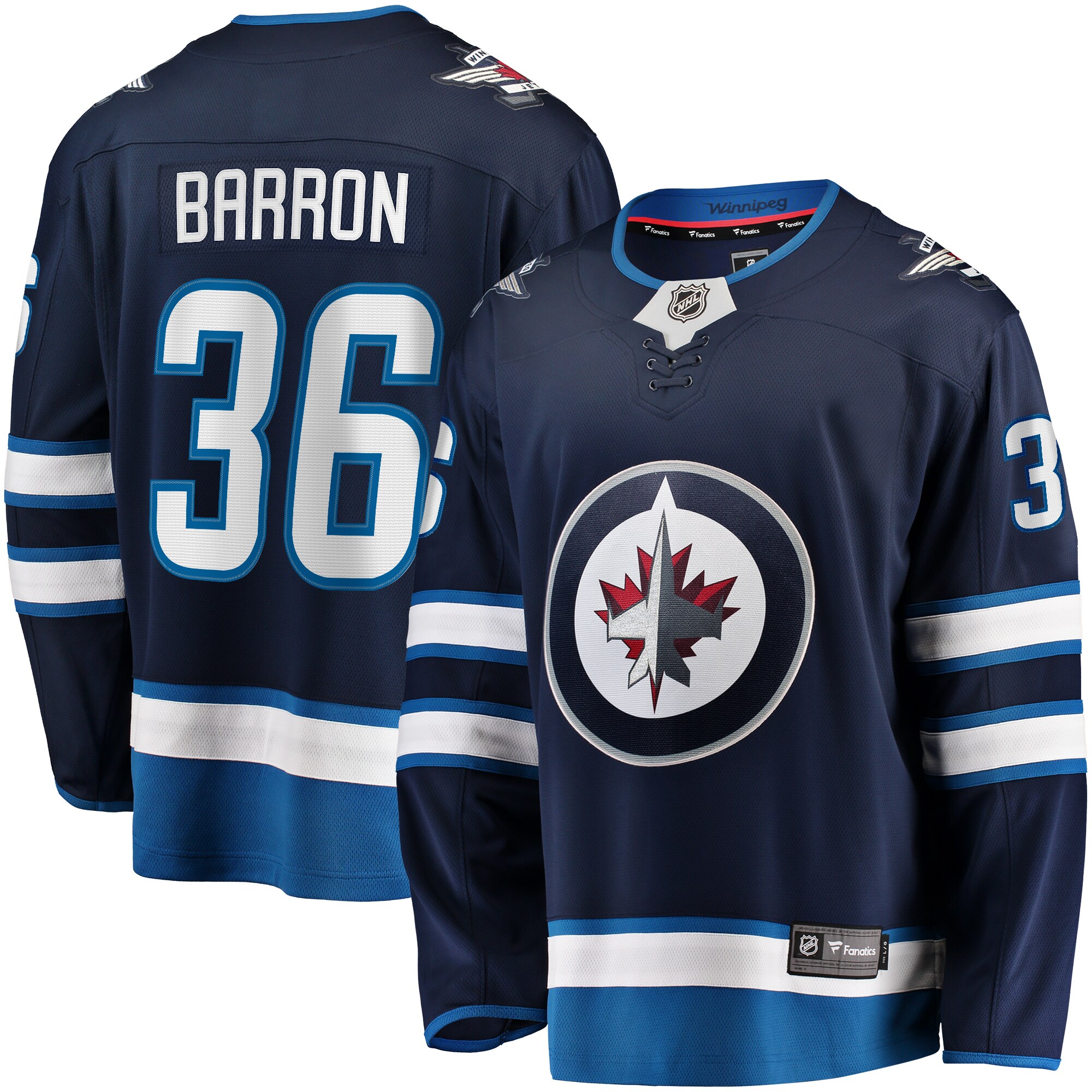 Men's Winnipeg Jets Morgan Barron Navy Home Premier Breakaway Player Jersey - JS410 