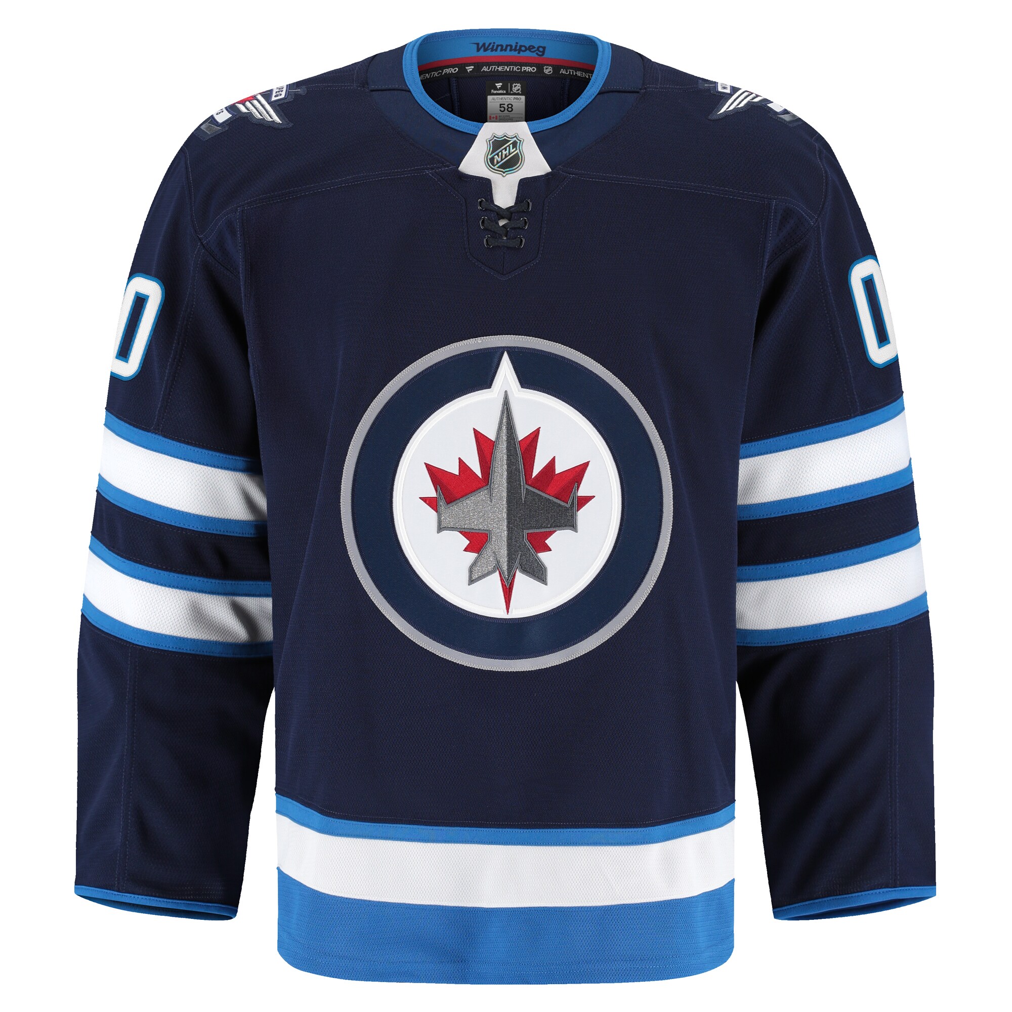 Alternative view of Men's Winnipeg Jets Navy Home Pro Custom Jersey - JS332 