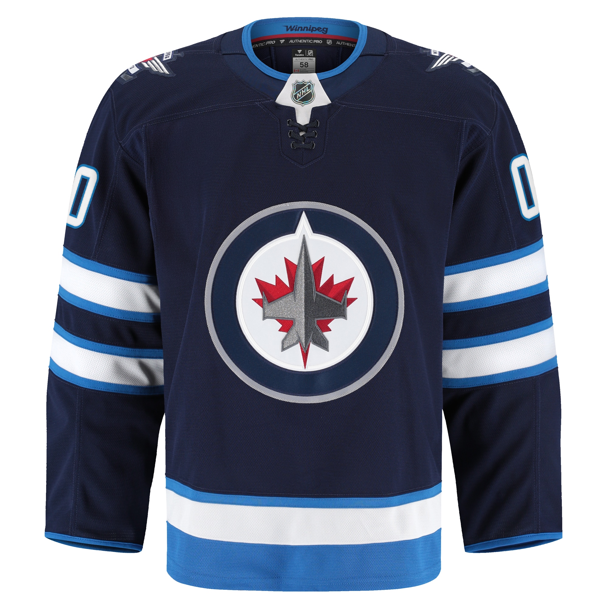 Alternative view of Men's Winnipeg Jets Navy Home Pro Custom Jersey - JS611 