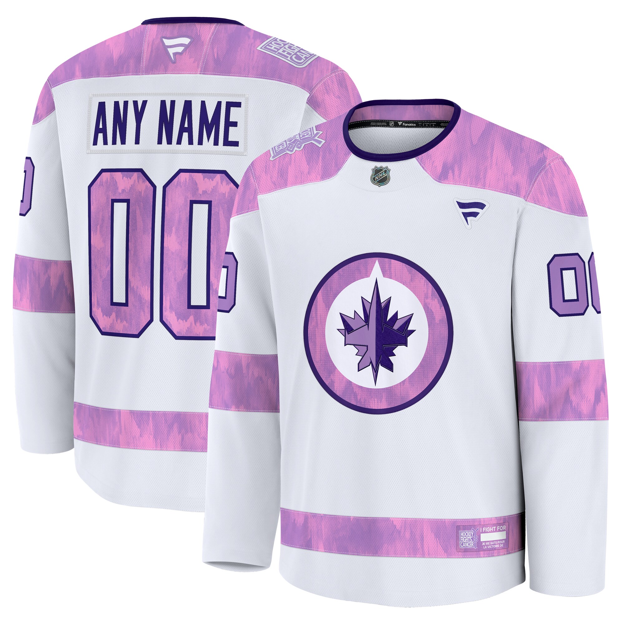 Men's Winnipeg Jets White 2024 Hockey Fights Cancer Custom Practice Jersey - JS178 