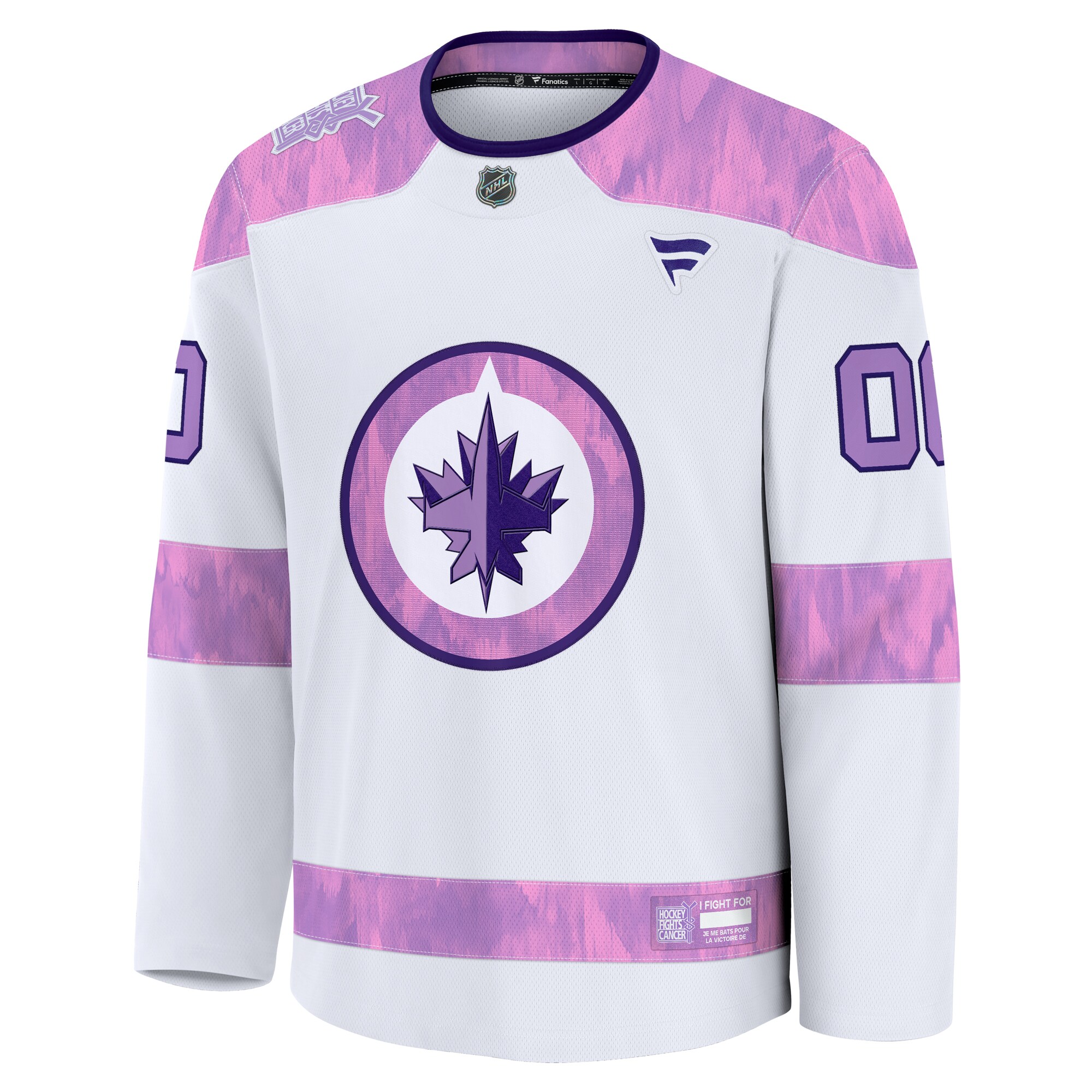Alternative view of Men's Winnipeg Jets White 2024 Hockey Fights Cancer Custom Practice Jersey - JS178 