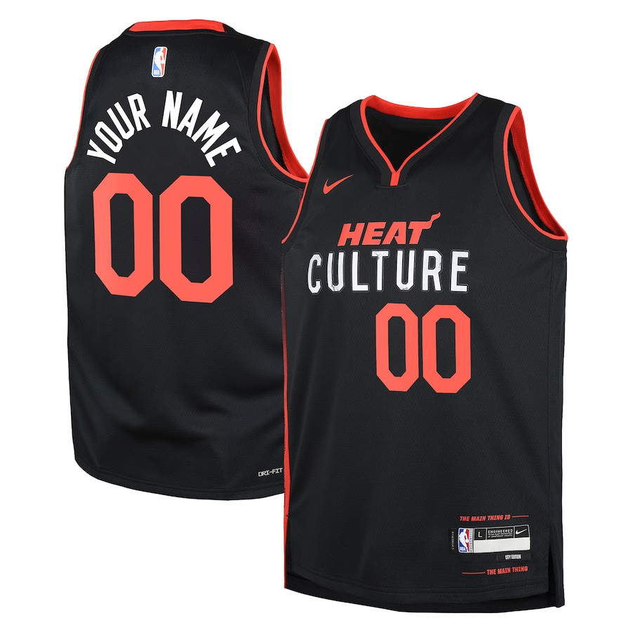 Miami Heat 2023/24 City Edition Swingman Custom YOUTH Jersey - Black - JS865 