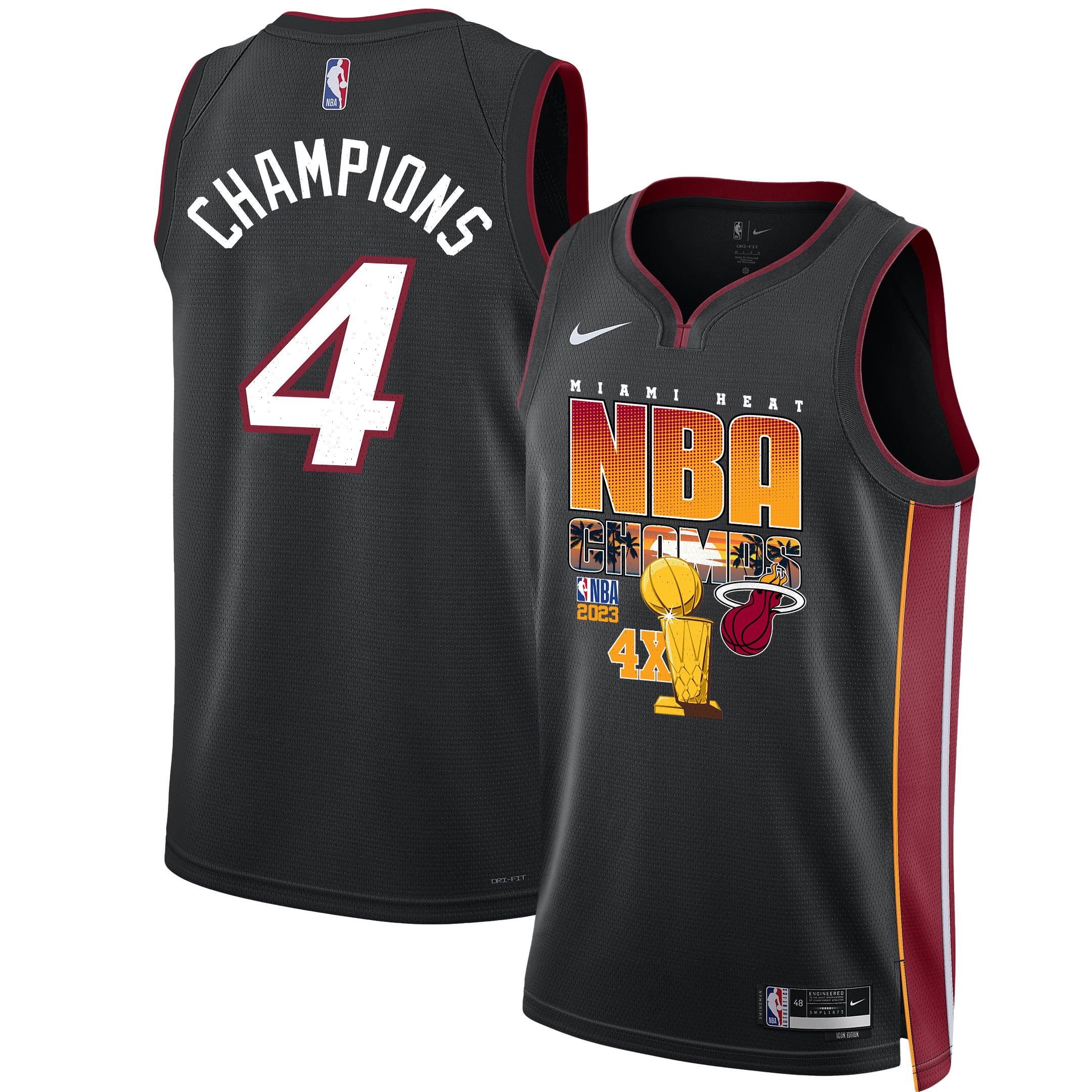 Miami Heat 4X Finals Champions 2023 Swingman Jersey - Black - JS759 
