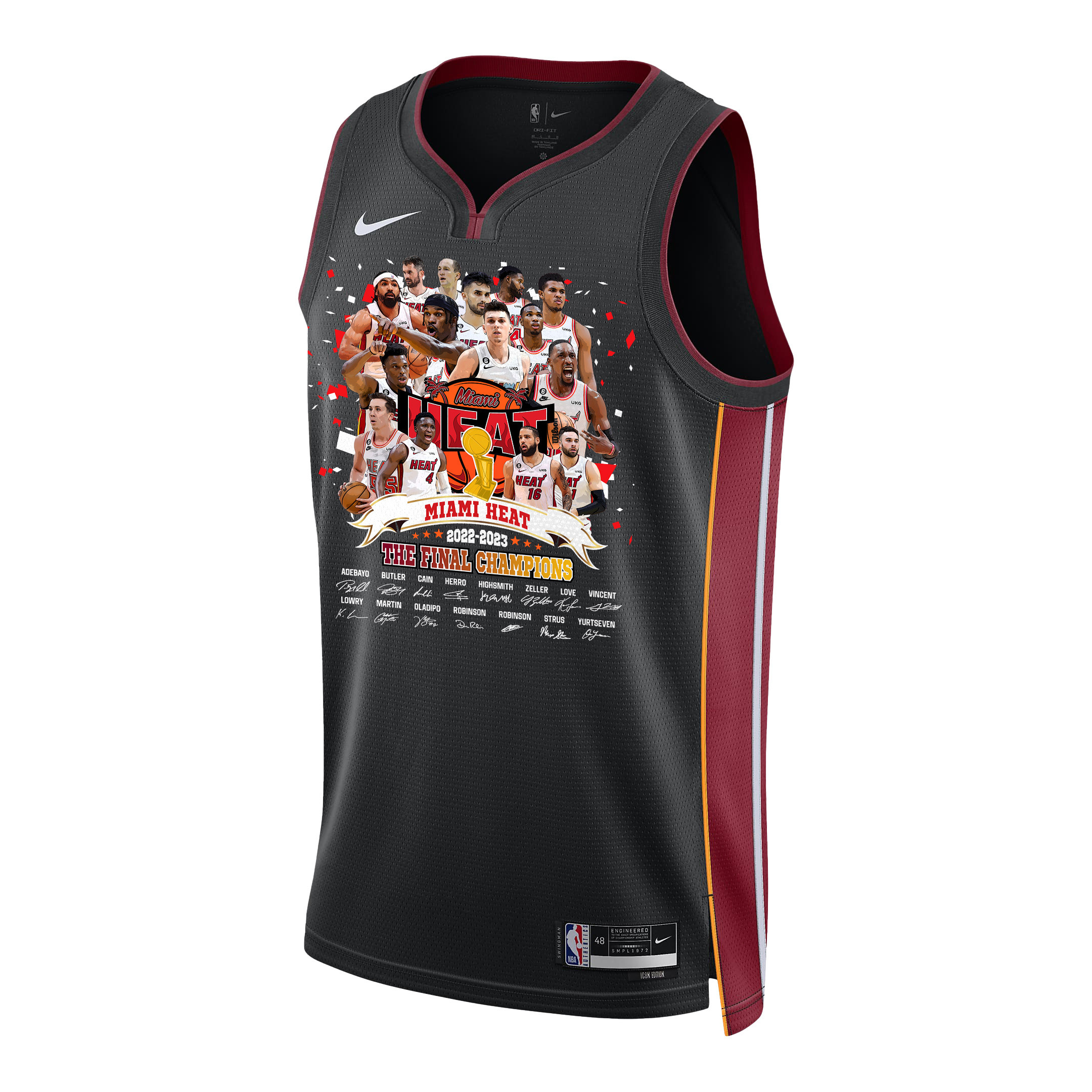 Alternative view of Miami Heat Finals Champions 2023 Swingman Jersey Player Signture - Black - JS969 