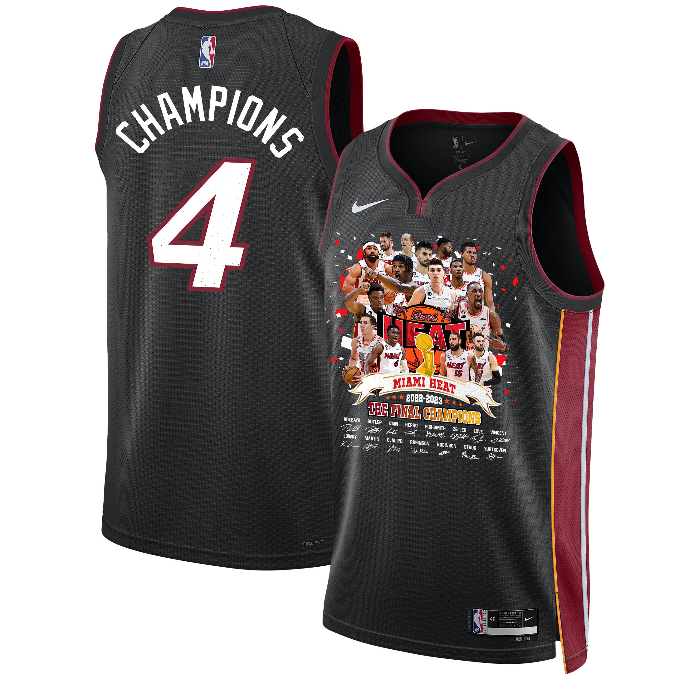 Miami Heat Finals Champions 2023 Swingman Jersey Player Signture - Black - JS969 