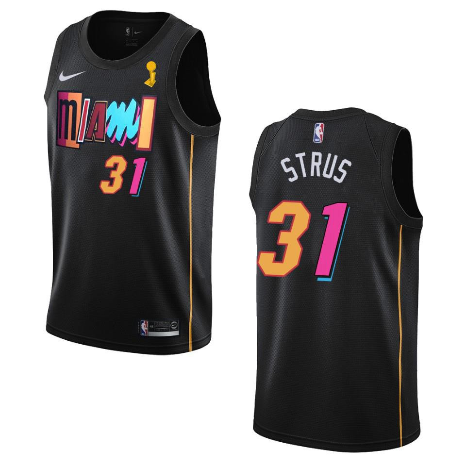 Miami Heat Max Strus 31 Champions Cup 2023 Patch Jersey Black - JS803 