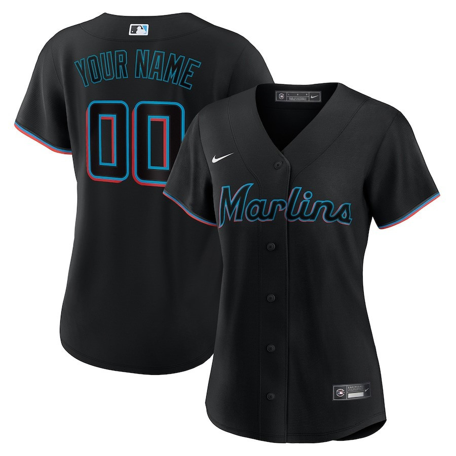 Miami Marlins Women's Alternate Custom Jersey - Black 