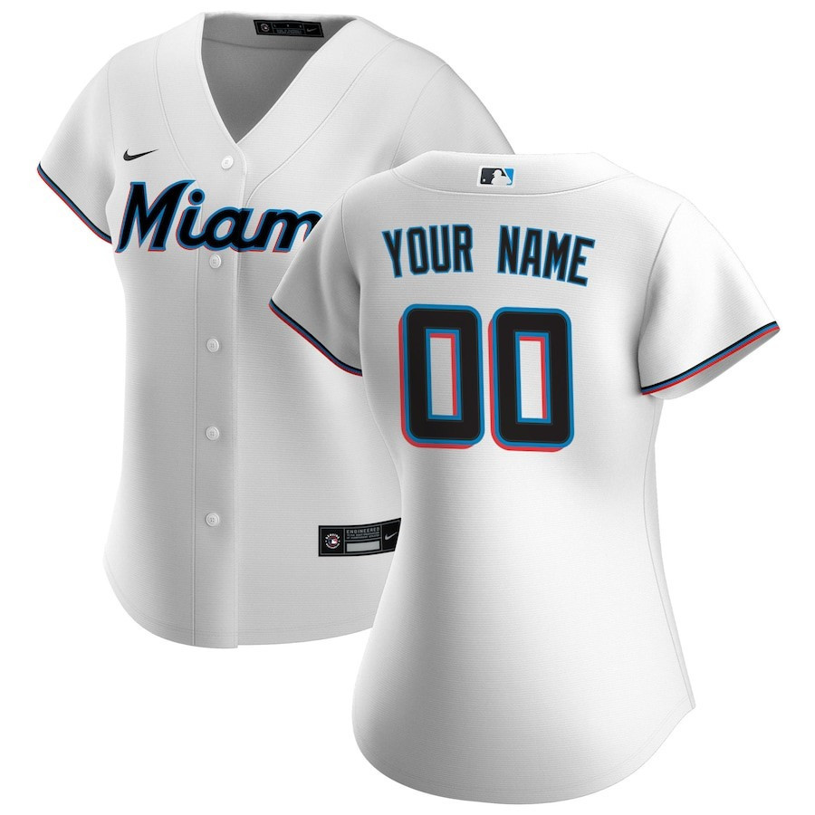 Miami Marlins Women's Home Custom Jersey - White 