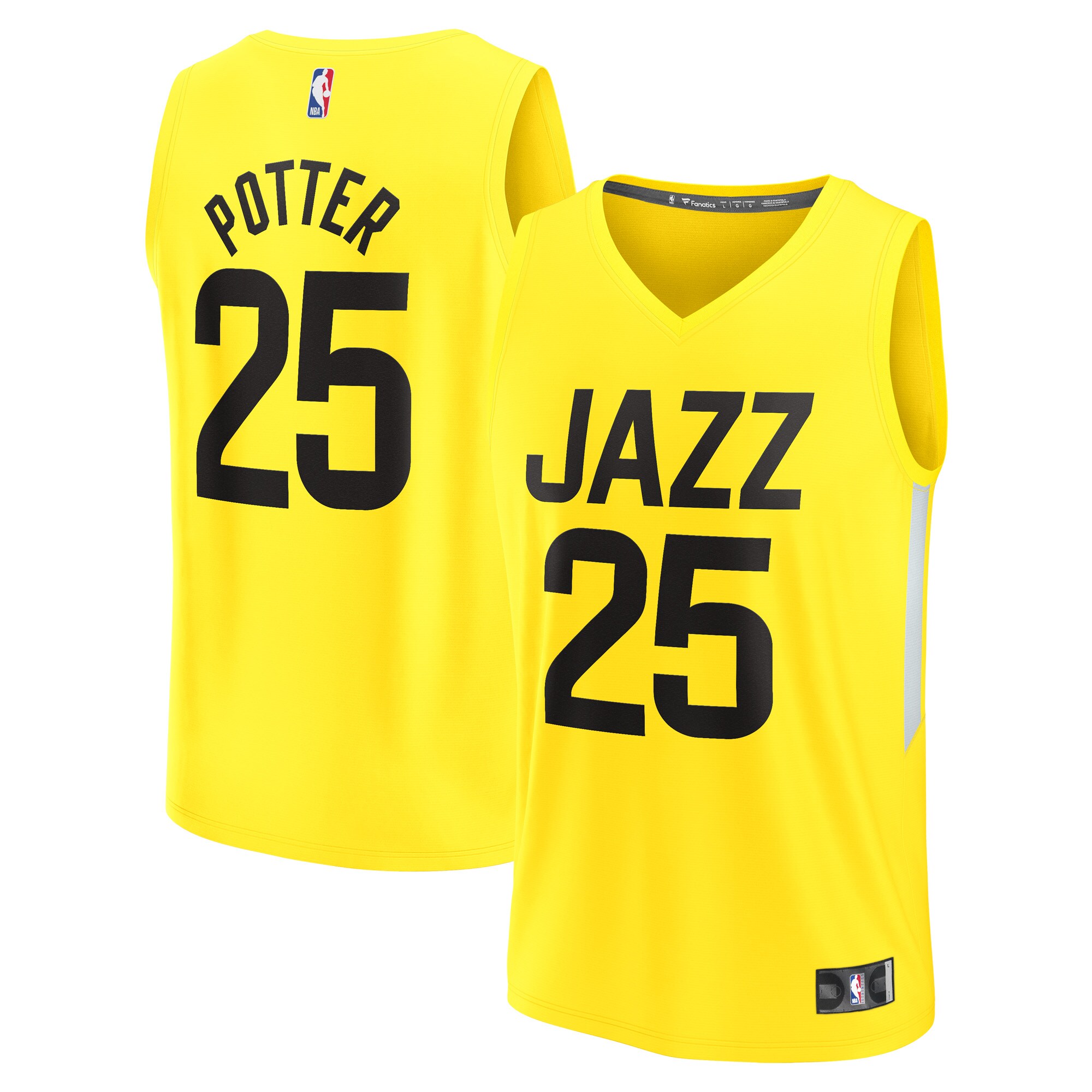 Alternative view of Micah Potter Utah Jazz Fanatics Branded Fast Break Player Jersey - Icon Edition - Yellow