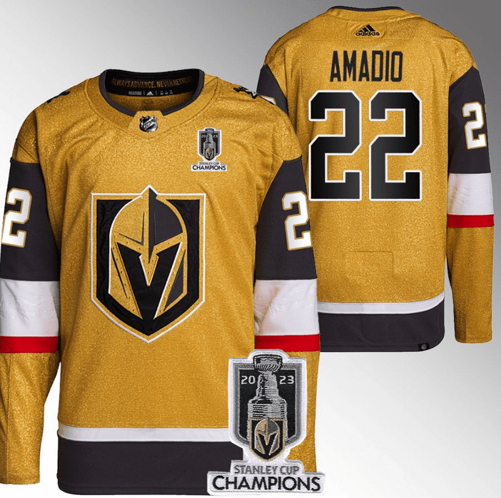 Michael Amadio 22 Vegas Golden Knights 2023 Stanley Cup Champions Patch Breakaway Home Jersey - Gold - JS978 