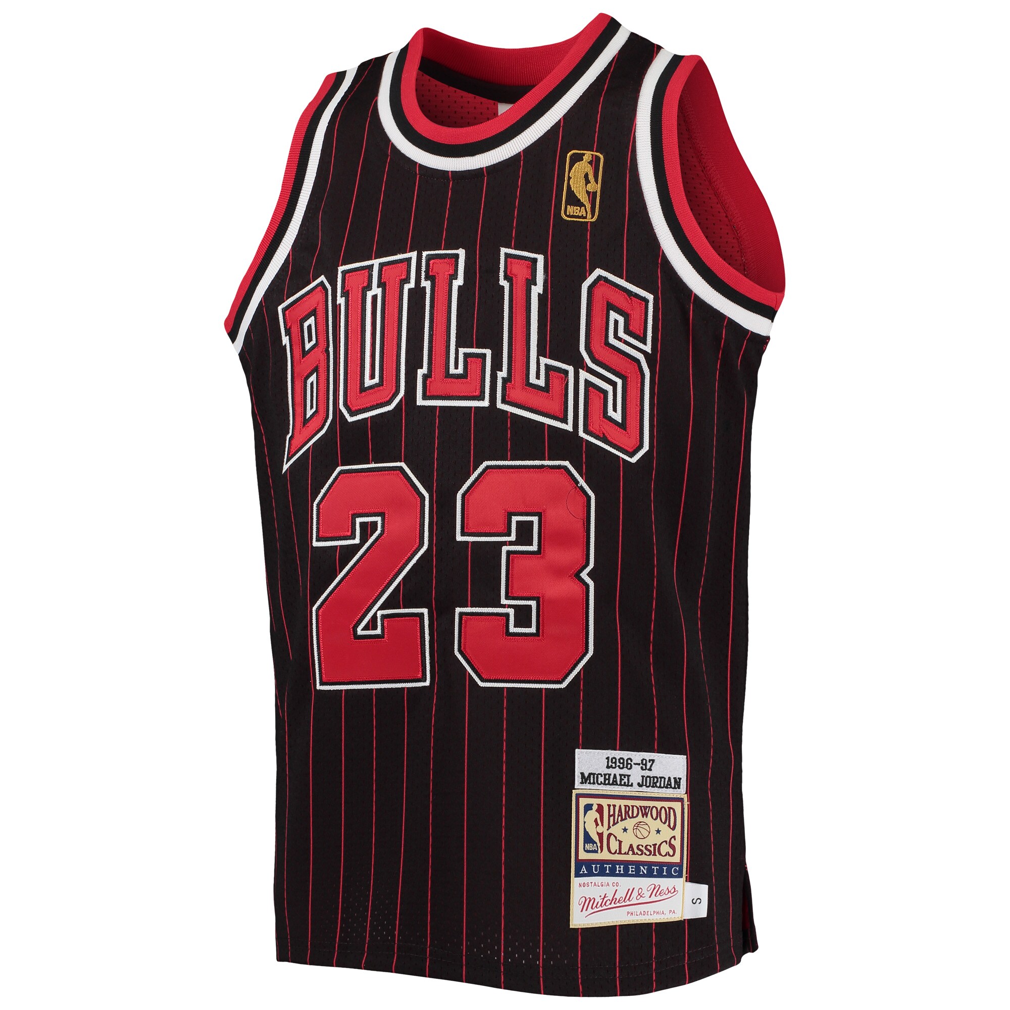 Alternative view of Michael Jordan Chicago Bulls Mitchell & Ness Youth 1996-97 Hardwood Classics Authentic Jersey - Black/red