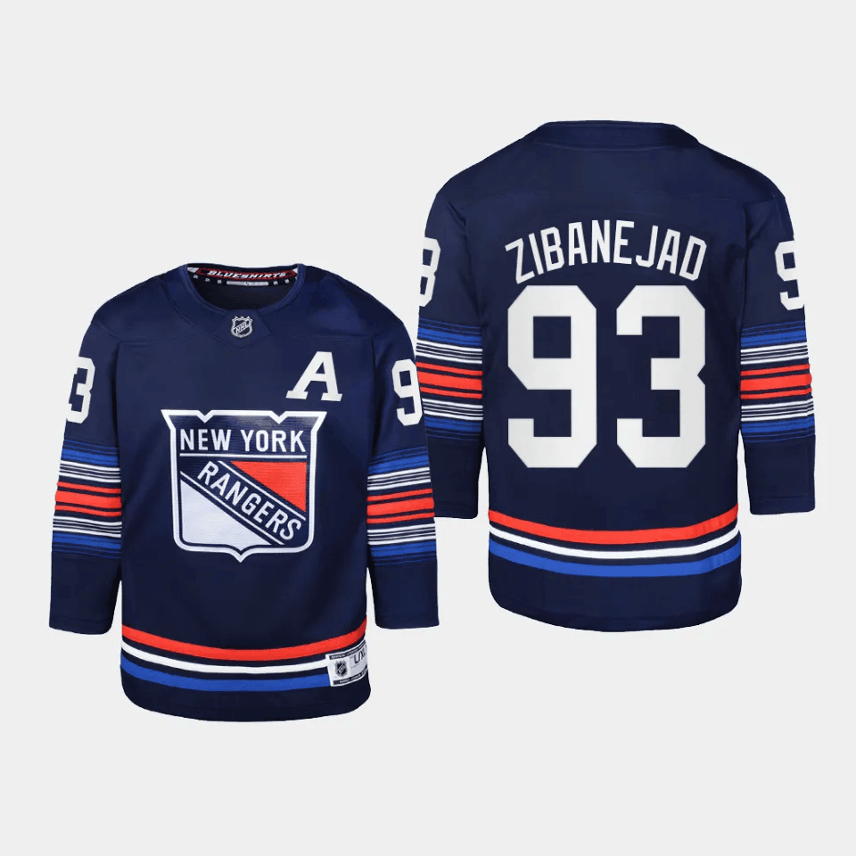 Mika Zibanejad 93 New York Rangers 2024 Alternate Third Youth Jersey - Navy - JS252 