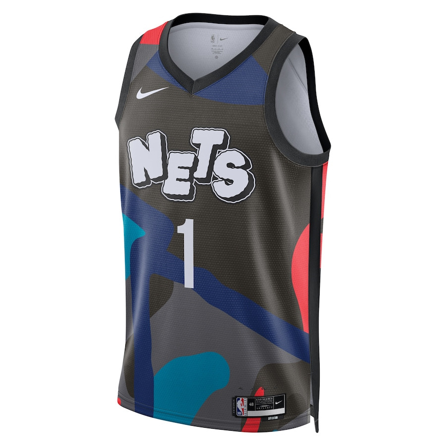 Alternative view of Mikal Bridges 1 Brooklyn Nets 2023/24 City Edition Swingman Jersey - Black - JS459 
