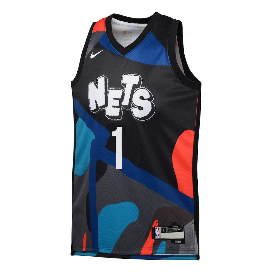 Alternative view of Mikal Bridges 1 Brooklyn Nets 2023/24 City Edition Swingman YOUTH Jersey - Black - JS516 