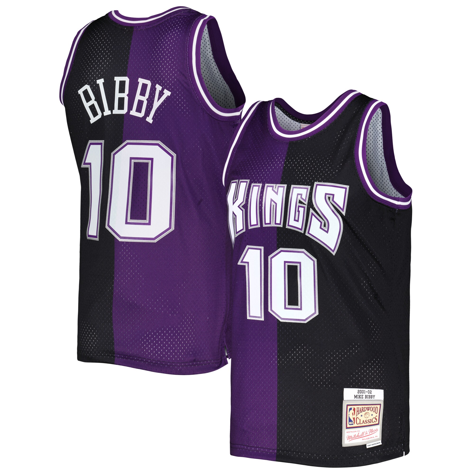 Mike Bibby Sacramento Kings Mitchell & Ness Hardwood Classics 2001/02 Split Swingman Jersey - Purple/black