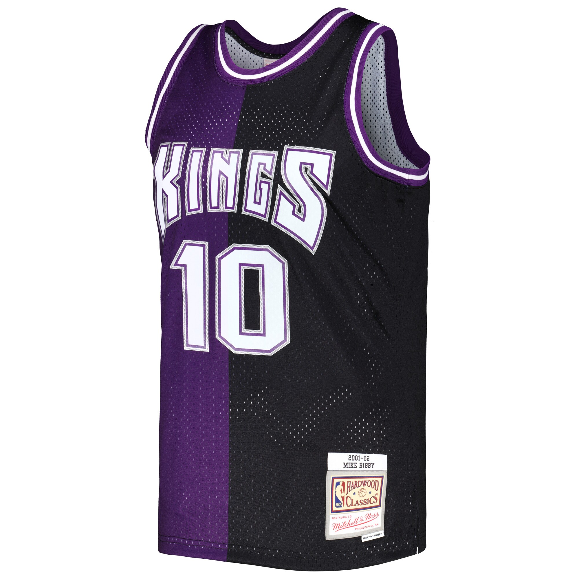 Alternative view of Mike Bibby Sacramento Kings Mitchell & Ness Hardwood Classics 2001/02 Split Swingman Jersey - Purple/black