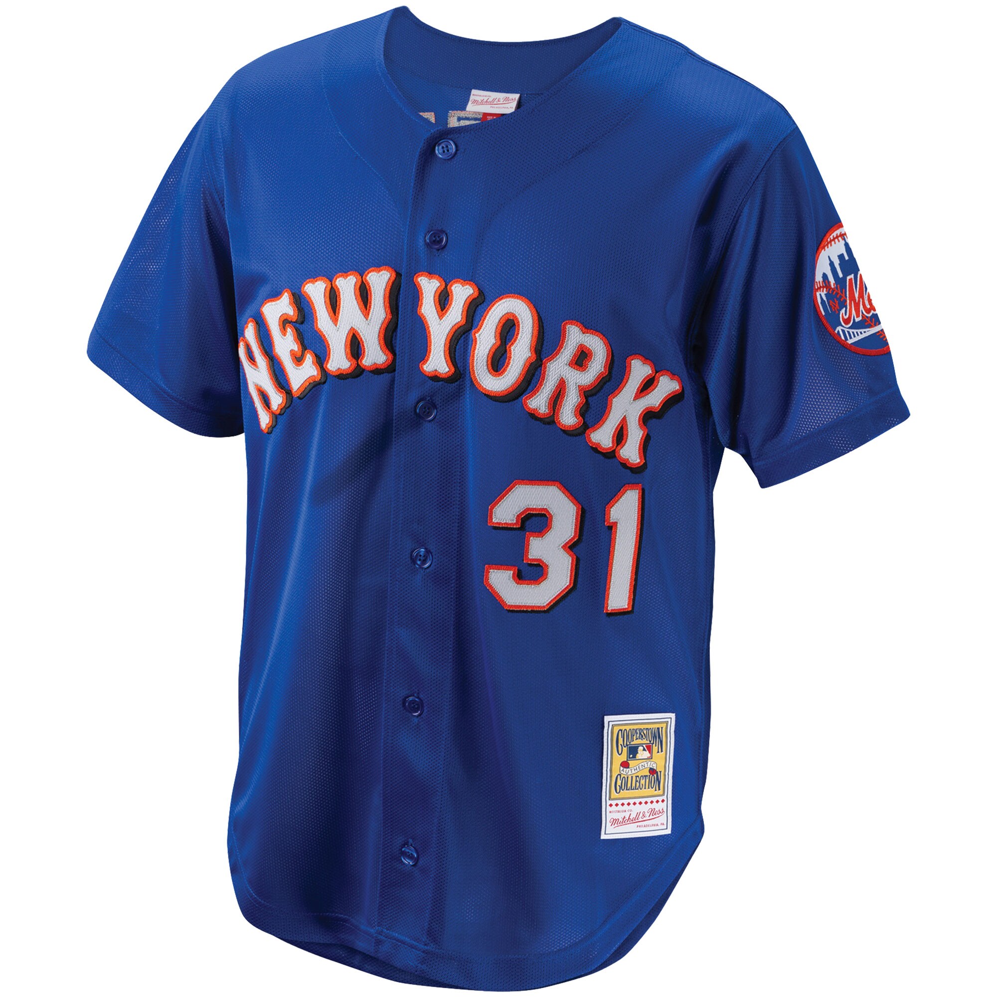 Alternative view of Mike Piazza New York Mets Mitchell & Ness Cooperstown Collection Mesh Batting Practice Button-up Jersey - Royal