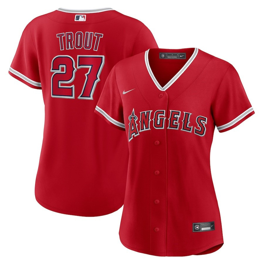 Mike Trout 27 Los Angeles Angels Women's Alternate Player Jersey - Red 