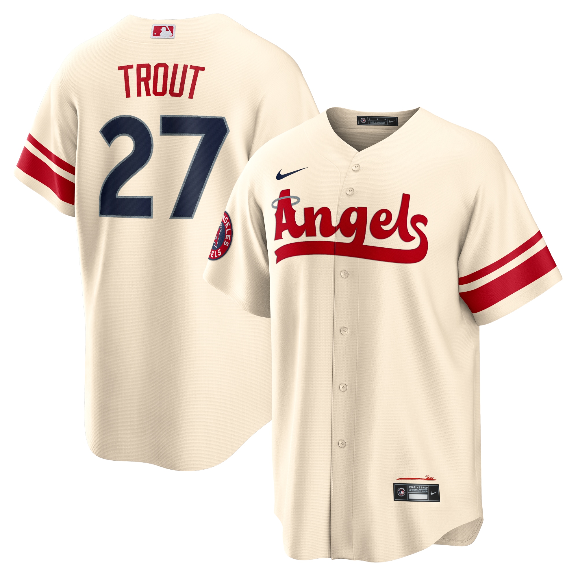Alternative view of Mike Trout Los Angeles Angels 2022 City Connect Replica Player Jersey - Cream