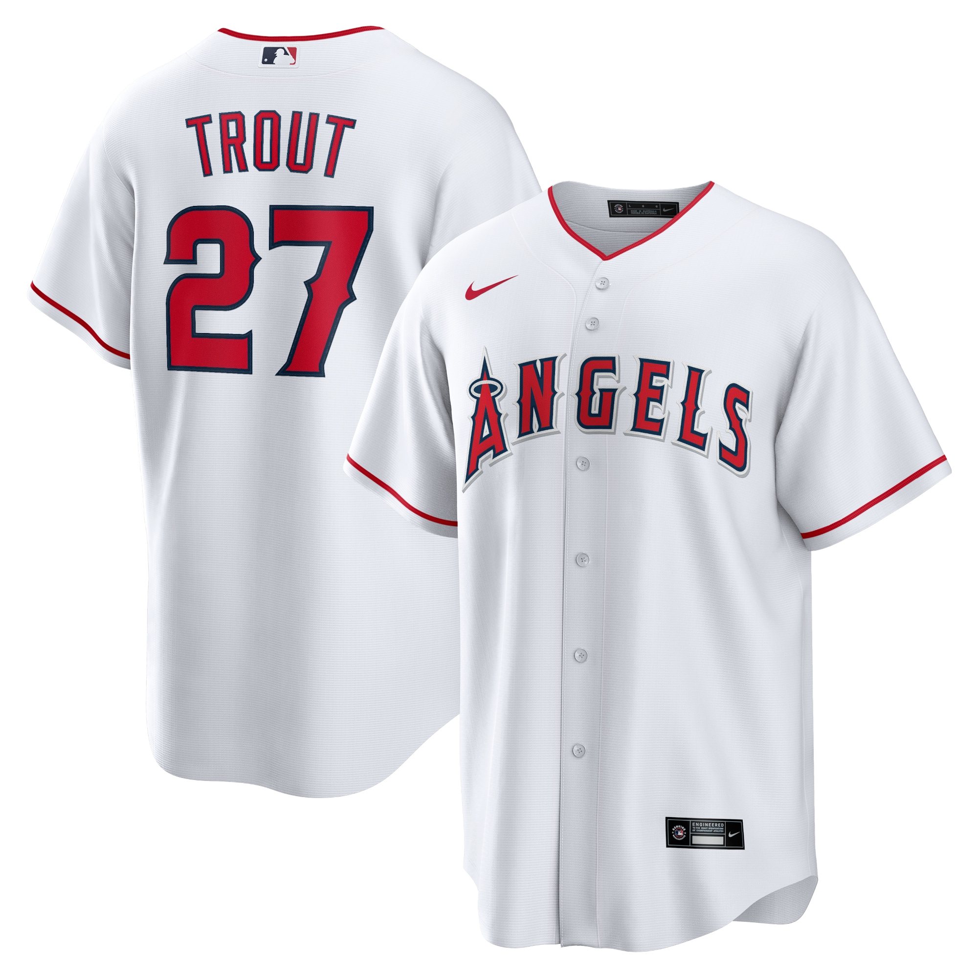 Alternative view of Mike Trout Los Angeles Angels Home Replica Player Name Jersey – White