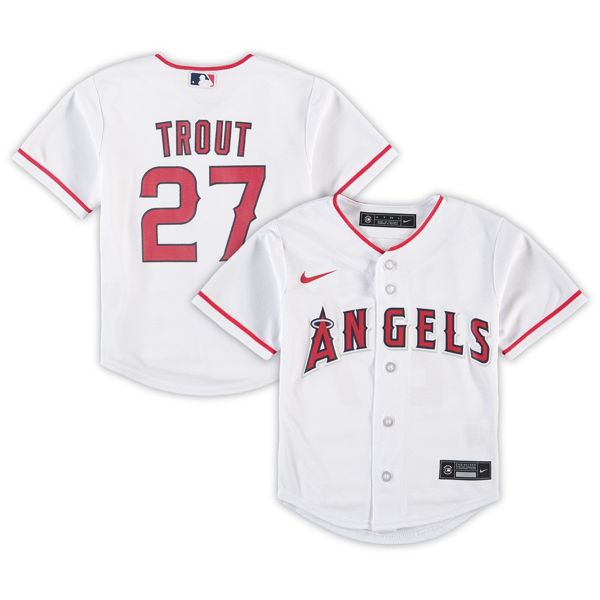 Alternative view of Mike Trout Los Angeles Angels Preschool Home Replica Player Jersey - White
