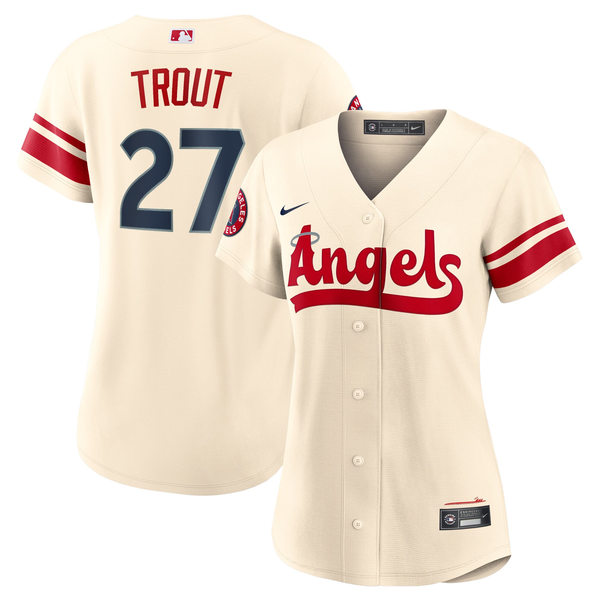 Alternative view of Mike Trout Los Angeles Angels Women's 2022 City Connect Replica Player Jersey - Cream