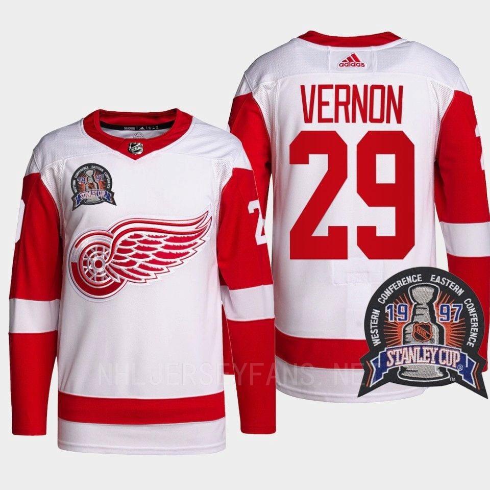 Mike Vernon 29 1997 Stanley Cup Detroit Red Wings Red Jersey 25th Anniversary - JS677 