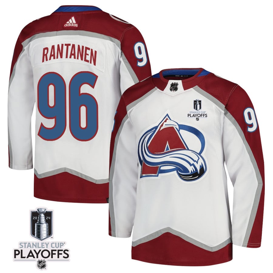 Mikko Rantanen 96 Colorado Avalanche 2024 NHL Playoffs Patch Away Jersey - Men, White - JS490 