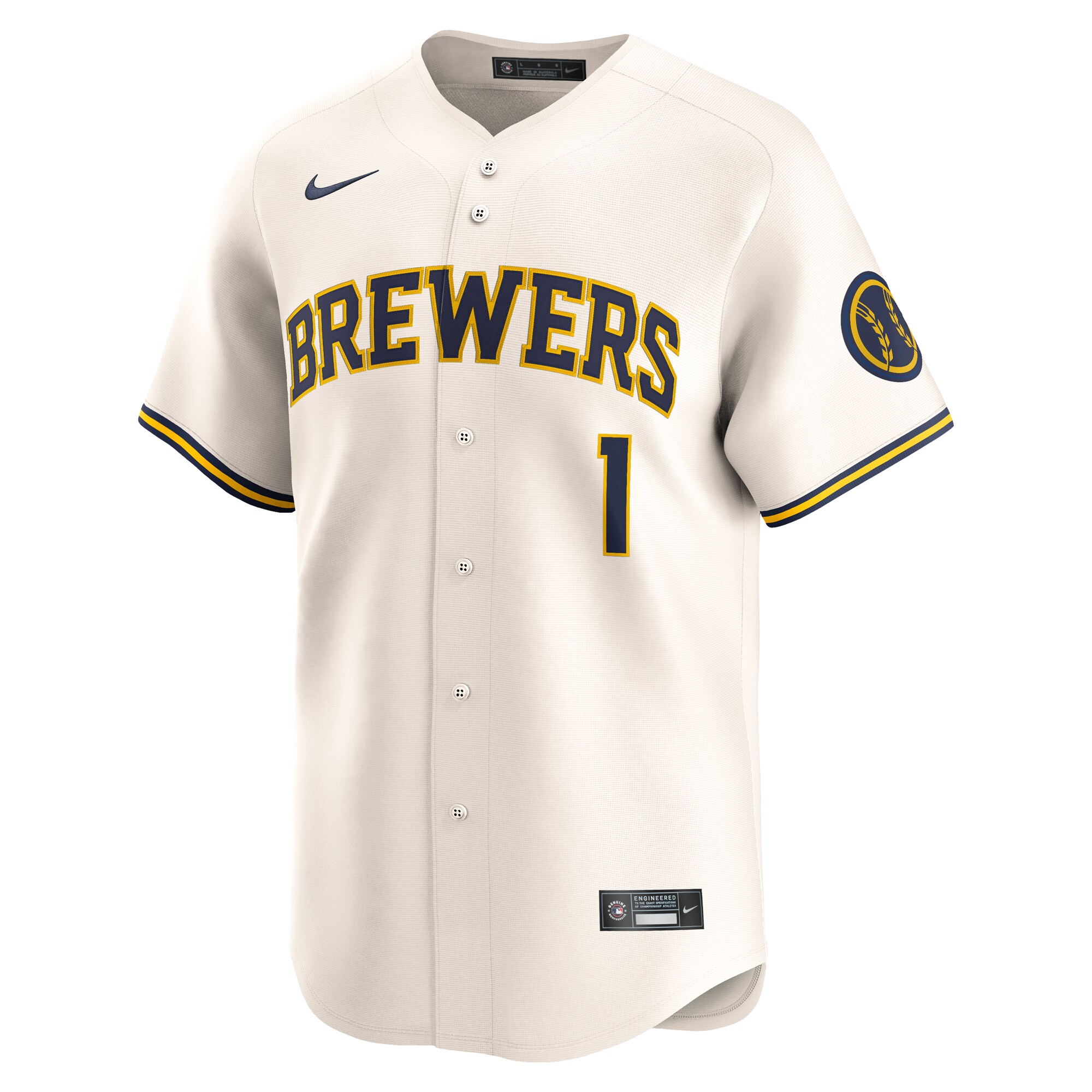 Alternative view of Milwaukee Brewers #1 Dad Home Limited Jersey - Cream