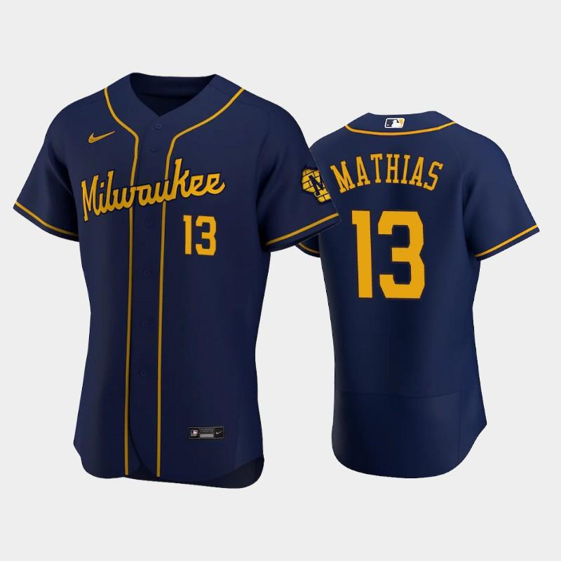 Milwaukee Brewers 13 Mark Mathias Alternate Team Navy Jersey Jersey 
