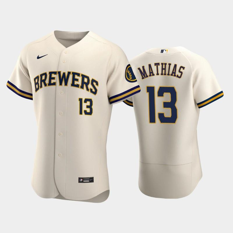 Milwaukee Brewers 13 Mark Mathias Home Team Cream Jersey Jersey 