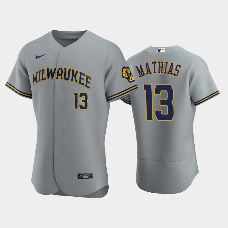 Milwaukee Brewers 13 Mark Mathias Road Team Gray Jersey Jersey 