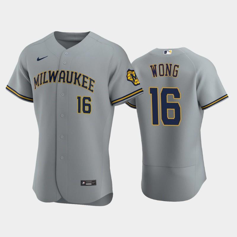 Milwaukee Brewers 16 Kolten Wong Road Team Gray Jersey Jersey 