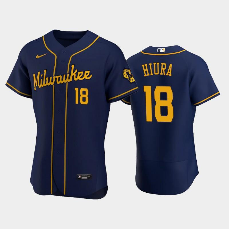 Milwaukee Brewers 18 Keston Hiura Alternate Team Navy Jersey Jersey 