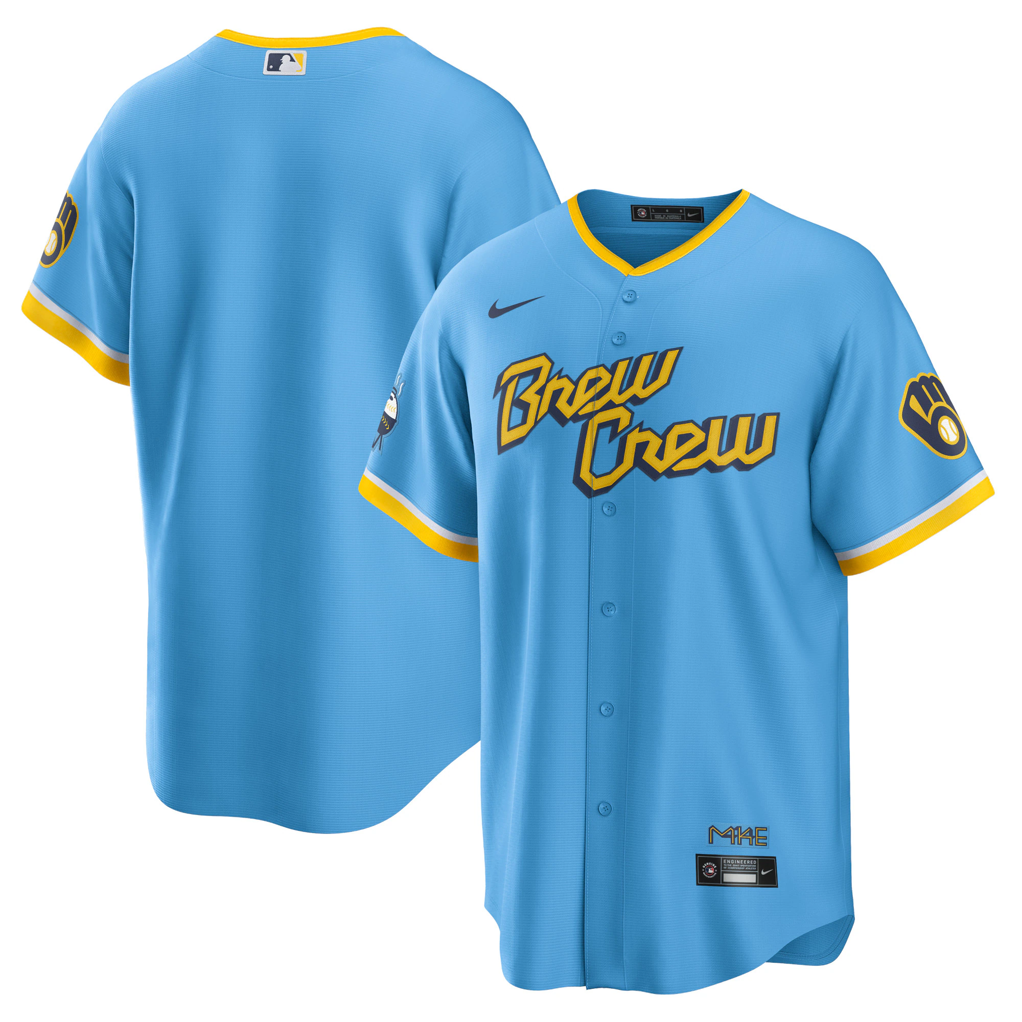 Alternative view of Milwaukee Brewers 2022 City Connect Replica Team Jersey – Powder Blue