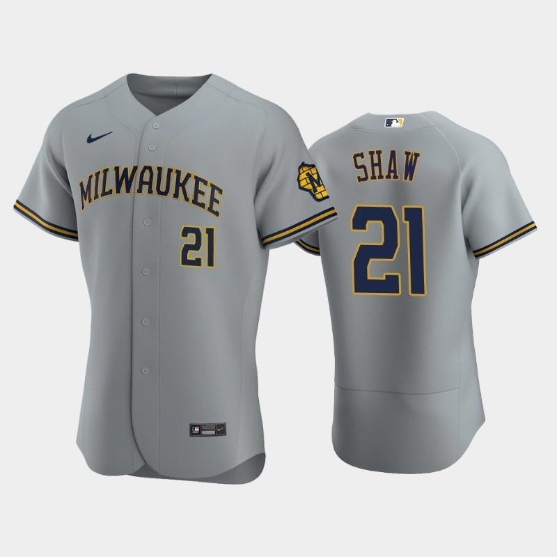 Milwaukee Brewers 21 Travis Shaw Road Team Gray Jersey Jersey 