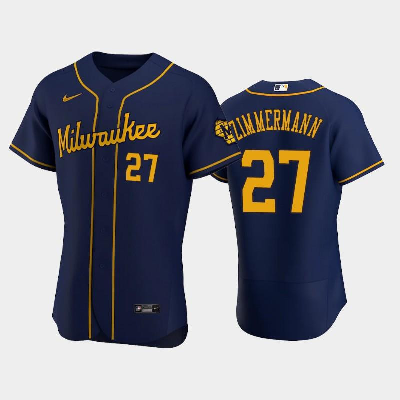 Milwaukee Brewers 27 Jordan Zimmermann Alternate Team Navy Jersey Jersey 