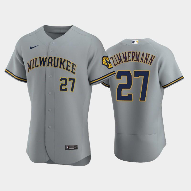 Milwaukee Brewers 27 Jordan Zimmermann Road Team Gray Jersey Jersey 