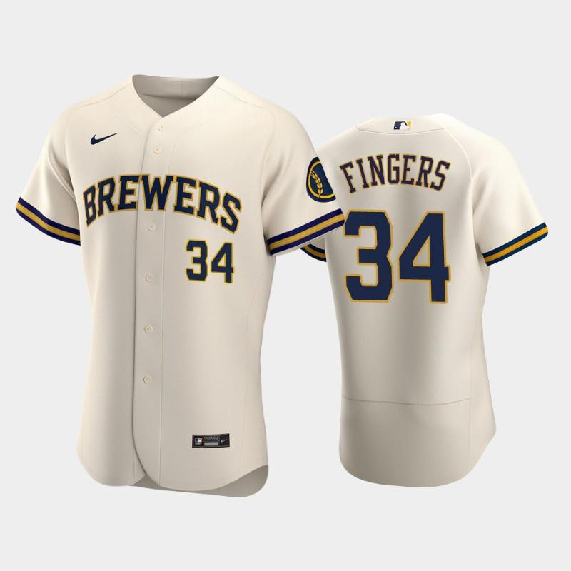 Milwaukee Brewers 34 Rollie Fingers Home Team Cream Jersey Jersey 