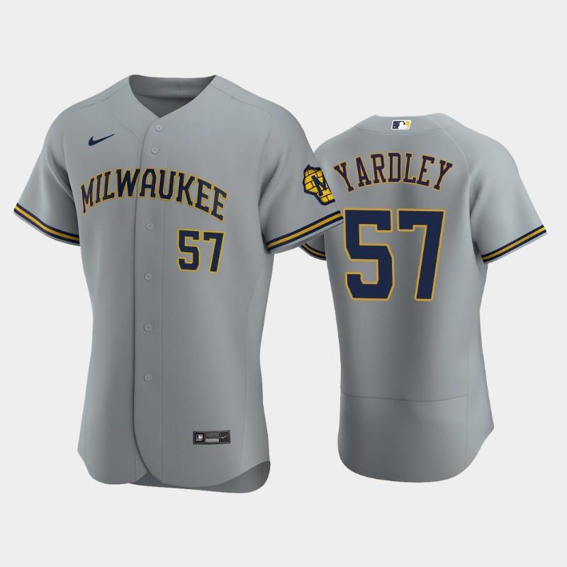 Milwaukee Brewers 57 Eric Yardley Road Team Gray Jersey Jersey 