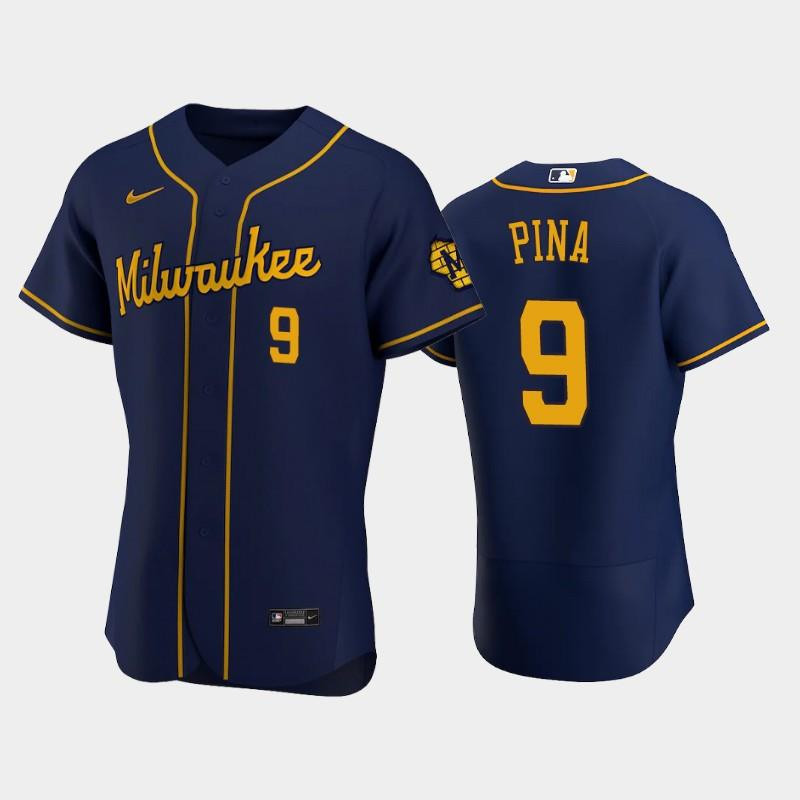 Milwaukee Brewers 9 Manny Pina Alternate Team Navy Jersey Jersey 
