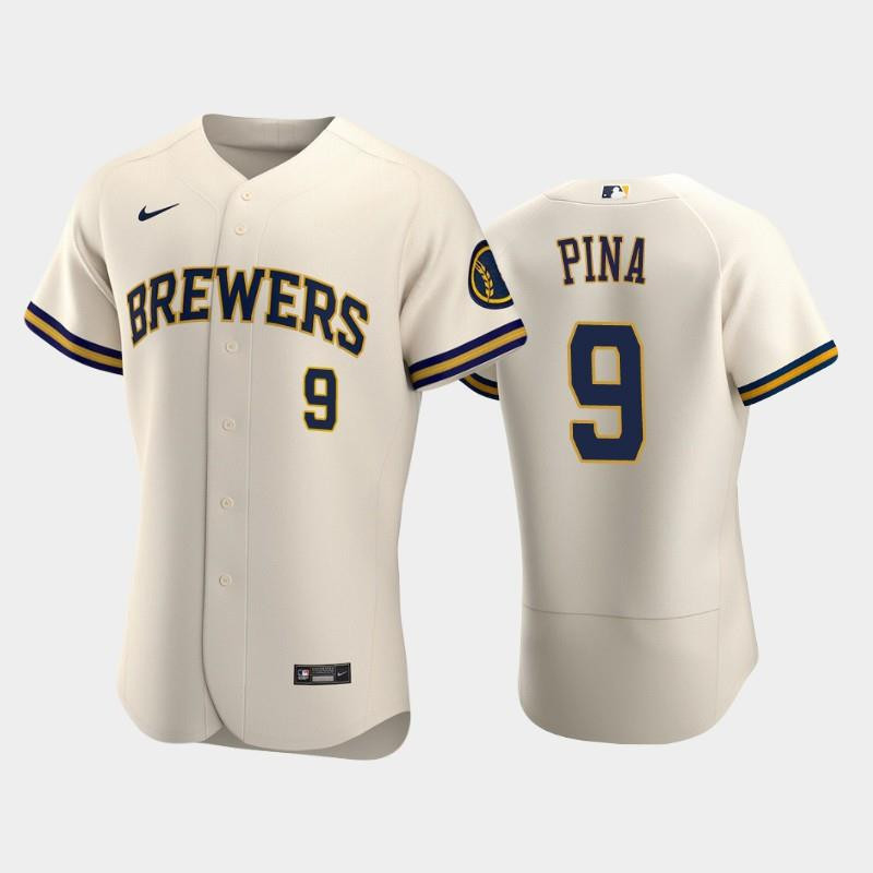 Milwaukee Brewers 9 Manny Pina Home Team Cream Jersey Jersey 
