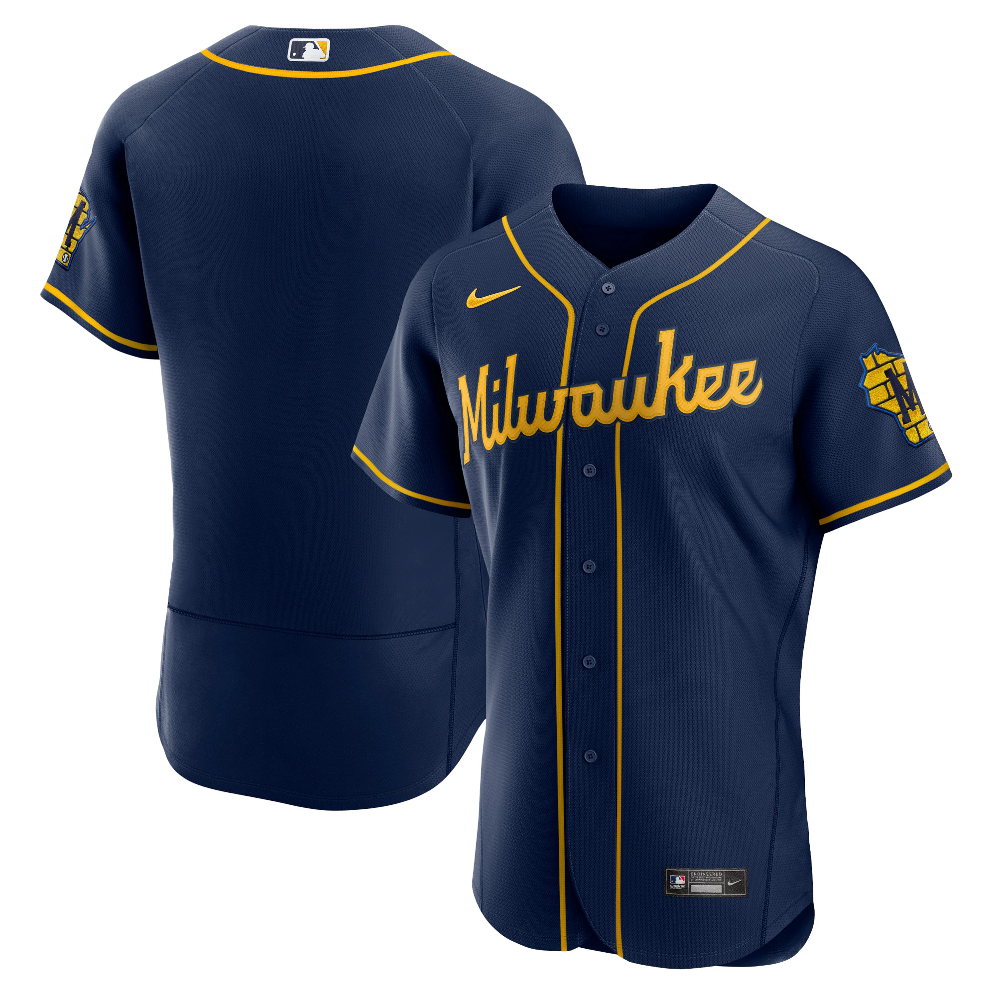 Alternative view of Milwaukee Brewers Alternate Authentic Team Logo Jersey – Navy