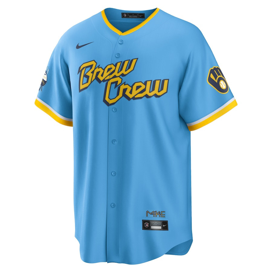 Alternative view of Milwaukee Brewers City Connect Team Men Jersey - Powder Blue 
