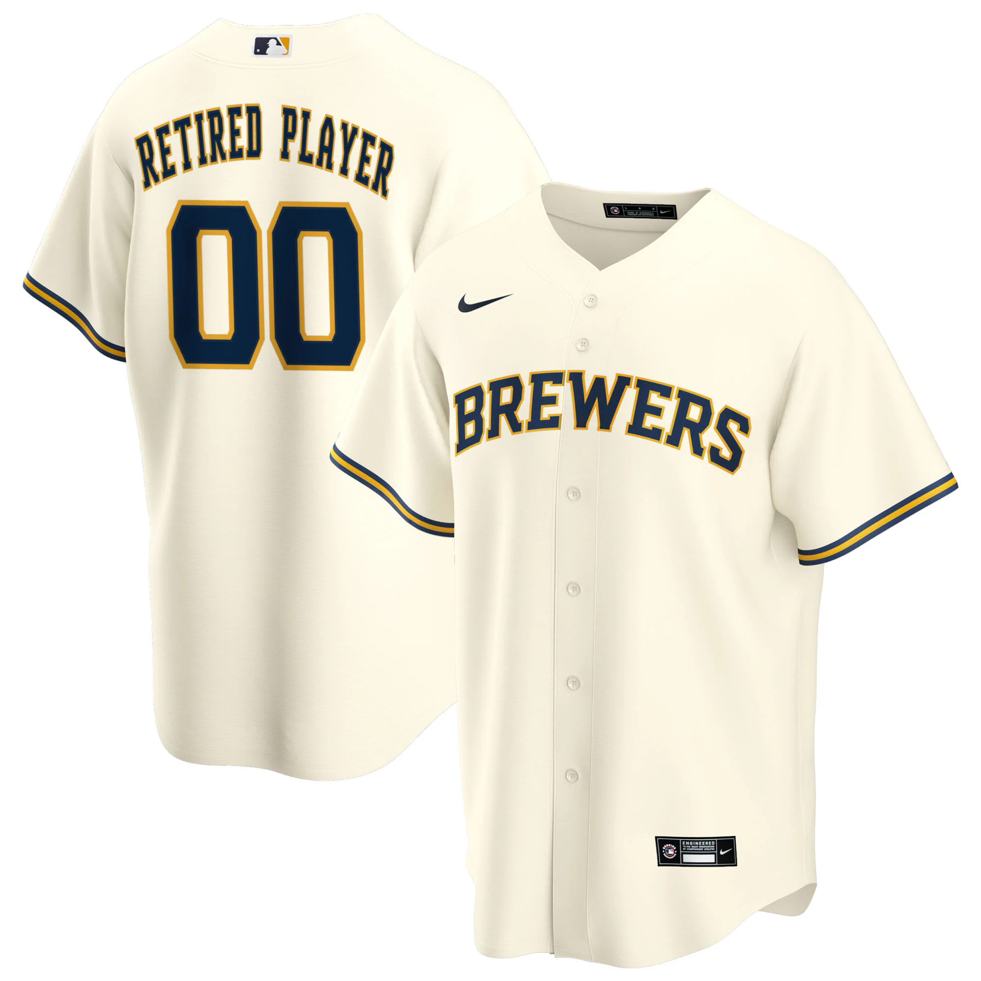 Alternative view of Milwaukee Brewers Home Pick-a-player Retired Roster Replica Jersey – Cream